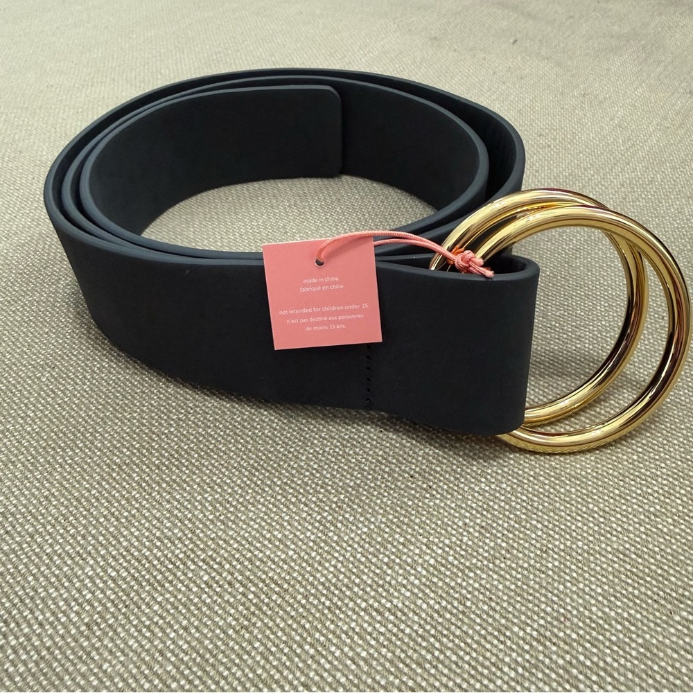 Cabi Double Ring (Gold) Leather Belt in a slate gray Sz Md - Picture 2 of 3